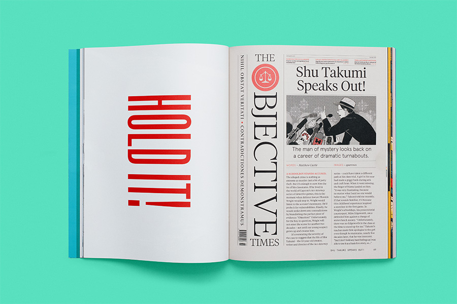 magazine spread: the text HOLD IT! alongside an editorial layout.